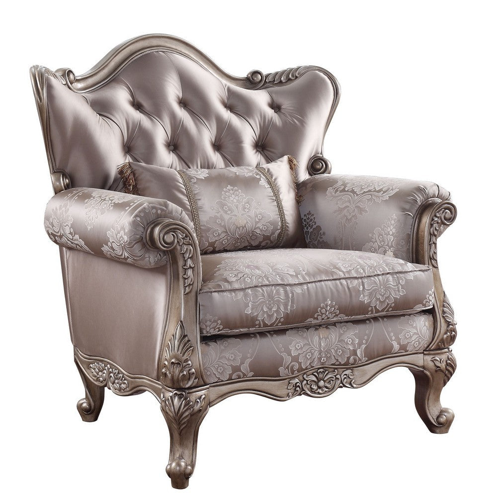 Crown Top Fabric Chair with Wingback and Anne Legs, Champagne Gold