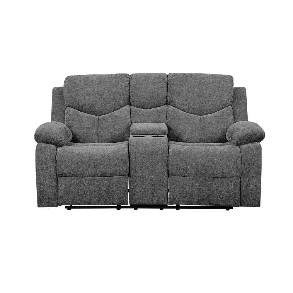 Fabric Upholstered Recliner Loveseat with Console and Cup Holders Gray