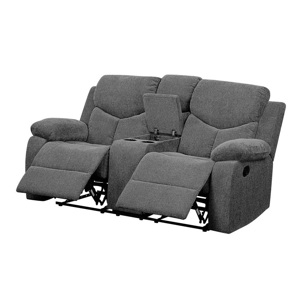 Fabric Upholstered Recliner Loveseat with Console and Cup Holders Gray