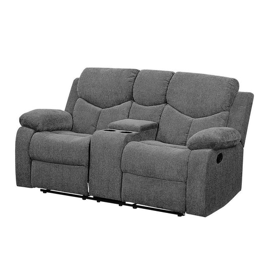Fabric Upholstered Recliner Loveseat with Console and Cup Holders, Gray