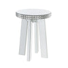 Round Mirror Panel Inlay End Table with Faux Crystals Accents, Silver