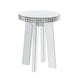 Round Mirror Panel Inlay End Table with Faux Crystals Accents, Silver