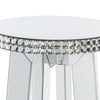 Round Mirror Panel Inlay End Table with Faux Crystals Accents Silver BM225900