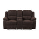 Fabric Upholstered Recliner Loveseat with Console and Cup Holders Brown