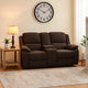 Fabric Upholstered Recliner Loveseat with Console and Cup Holders, Brown