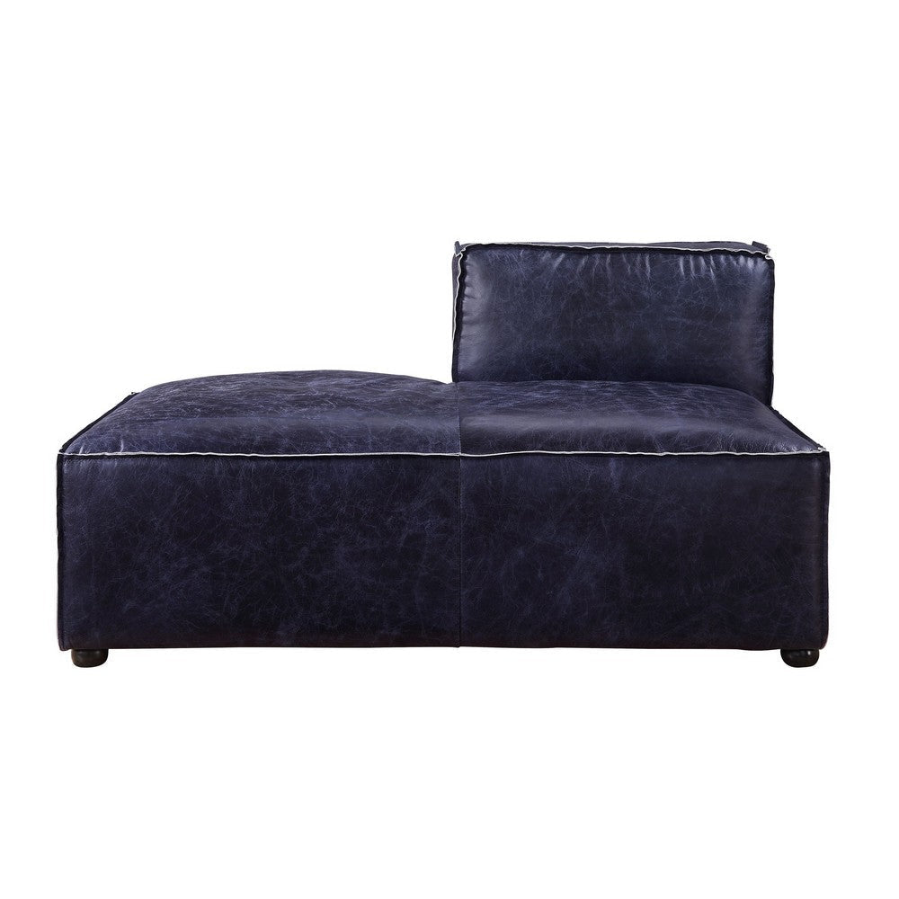 Welt Trim Edges Leatherette Armless Chaise with Bun Feet Blue BM225928