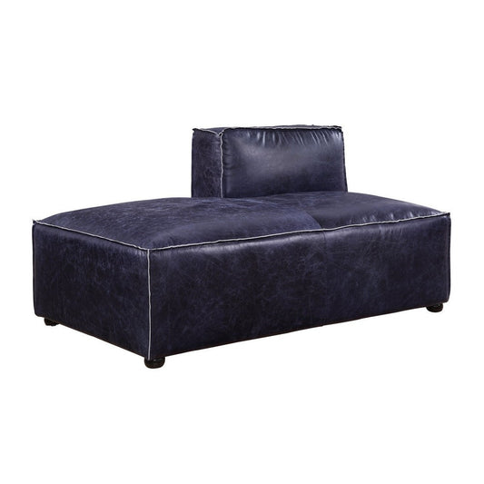Welt Trim Edges Leatherette Armless Chaise with Bun Feet, Blue