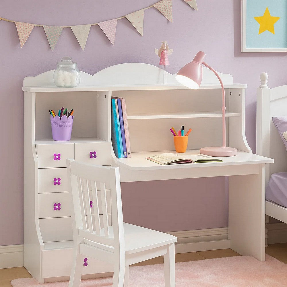 Transitional Wooden Hutch with Two Shelves and Three Drawers, White