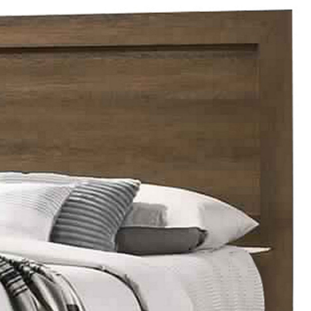 Transitional Style Wooden Eastern King Bed with Raised Molding Trim Brown BM225936