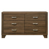 Transitional Style Wooden Dresser with 6 Drawers and Metal Handles Brown