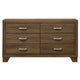 Transitional Style Wooden Dresser with 6 Drawers and Metal Handles Brown