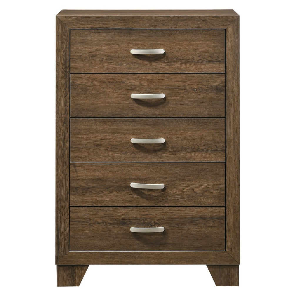 Transitional Style Wooden Chest with 2 Drawers and Metal Handles Brown