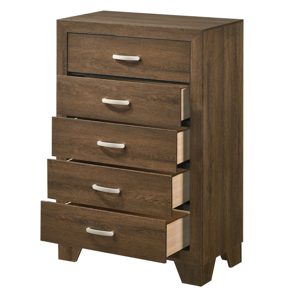 Transitional Style Wooden Chest with 2 Drawers and Metal Handles Brown
