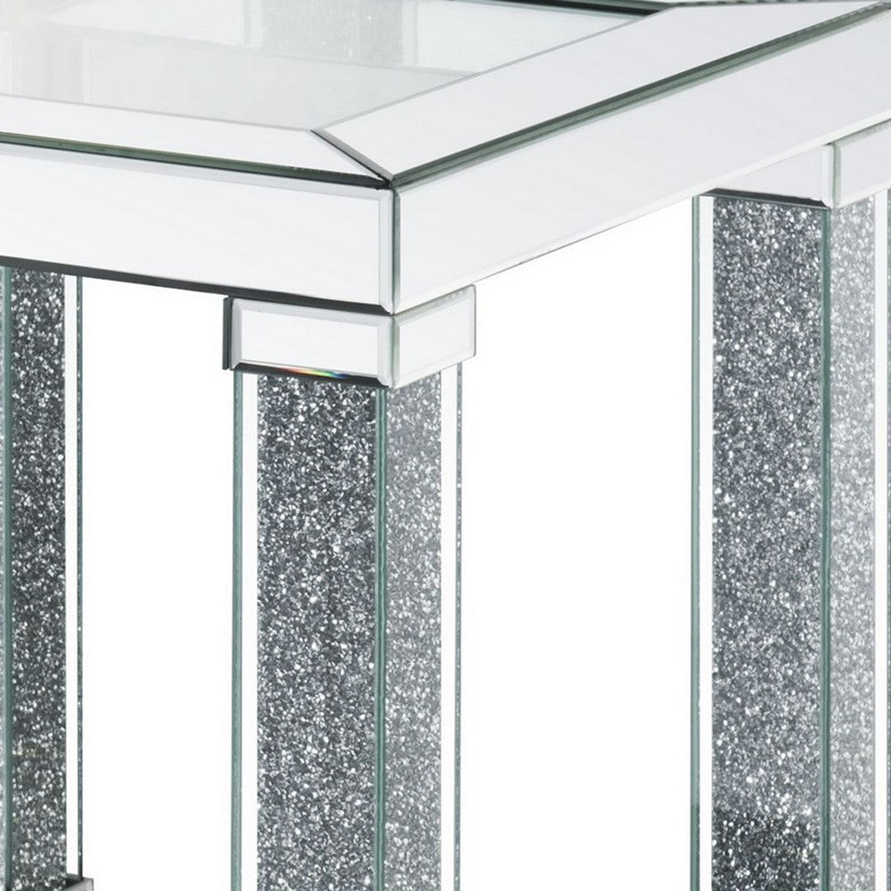 End Table with Faux Gemstone Accents and Mirrored Open Bottom Shelf Silver By Casagear Home BM225944