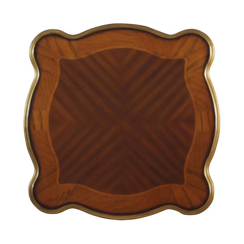 Wooden End Table with Open Bottom Shelf and Carved Details Brown BM225947