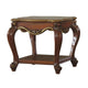 Wooden End Table with Open Bottom Shelf and Carved Details, Brown