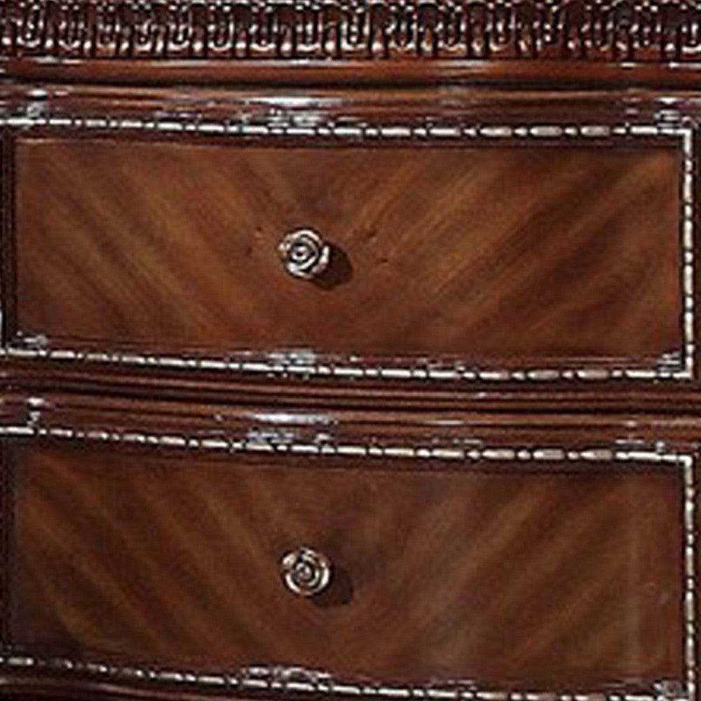 2 Drawer Wooden Nightstand with Metal Knobs and Carved Details Brown BM225950