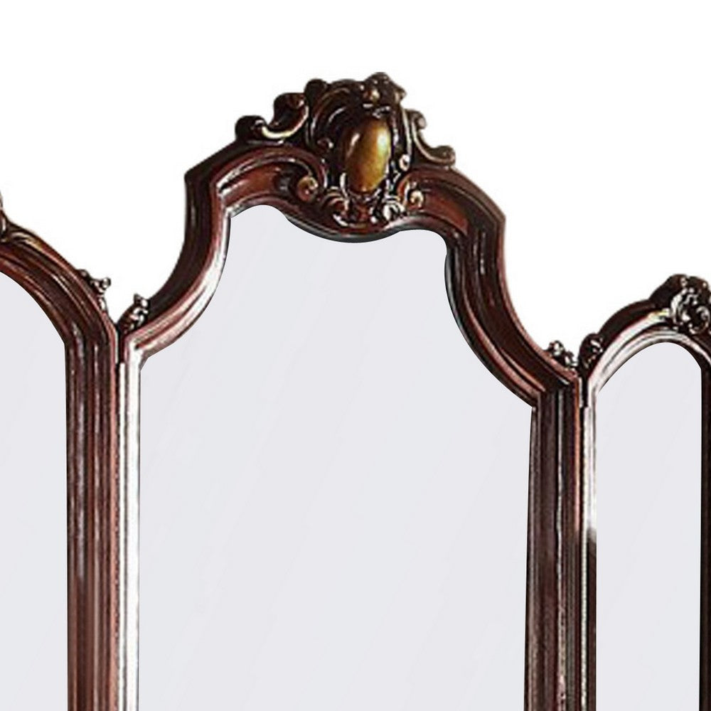 Wooden Frame Mirror with Arched Design and Carved Details Brown BM225951