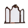 Wooden Frame Mirror with Arched Design and Carved Details, Brown
