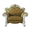 Leatherette Chair with Diamond Stitching and Carvings White and Beige BM225953