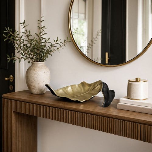 Lica 19 " Twisted Leaf Sculpture Table Decor | Antique Gold & Black Finish | H&crafted Metal By The  Urban Port