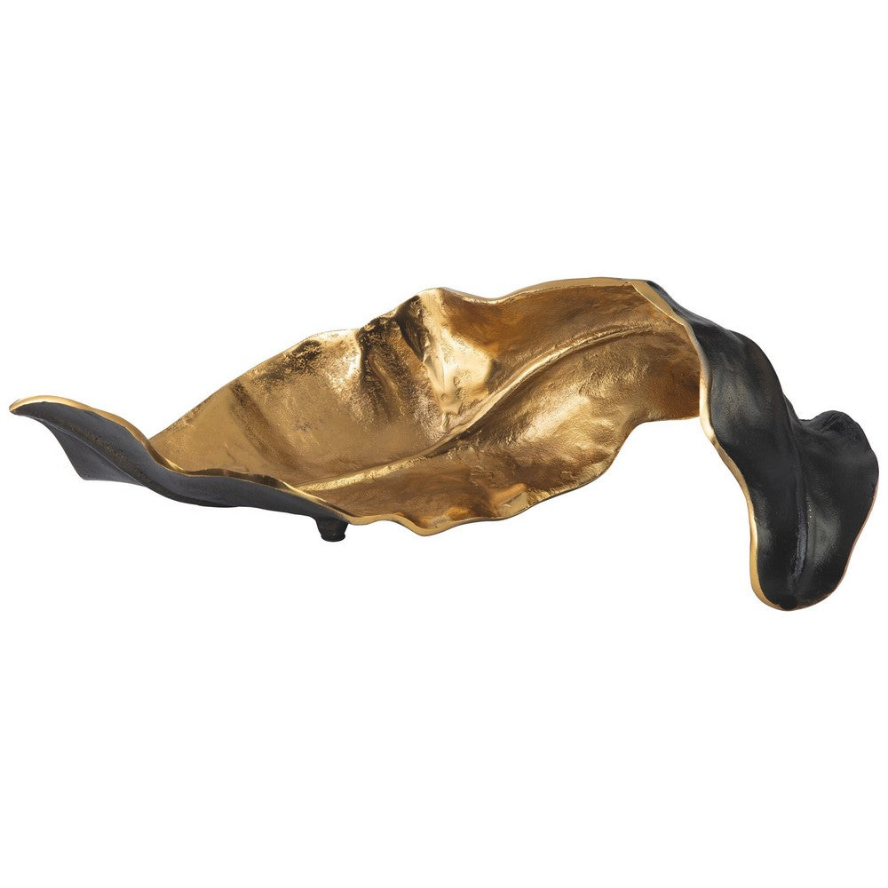 Lica 19 " Twisted Leaf Sculpture Table Decor | Antique Gold & Black Finish | H&crafted Metal By The  Urban Port
