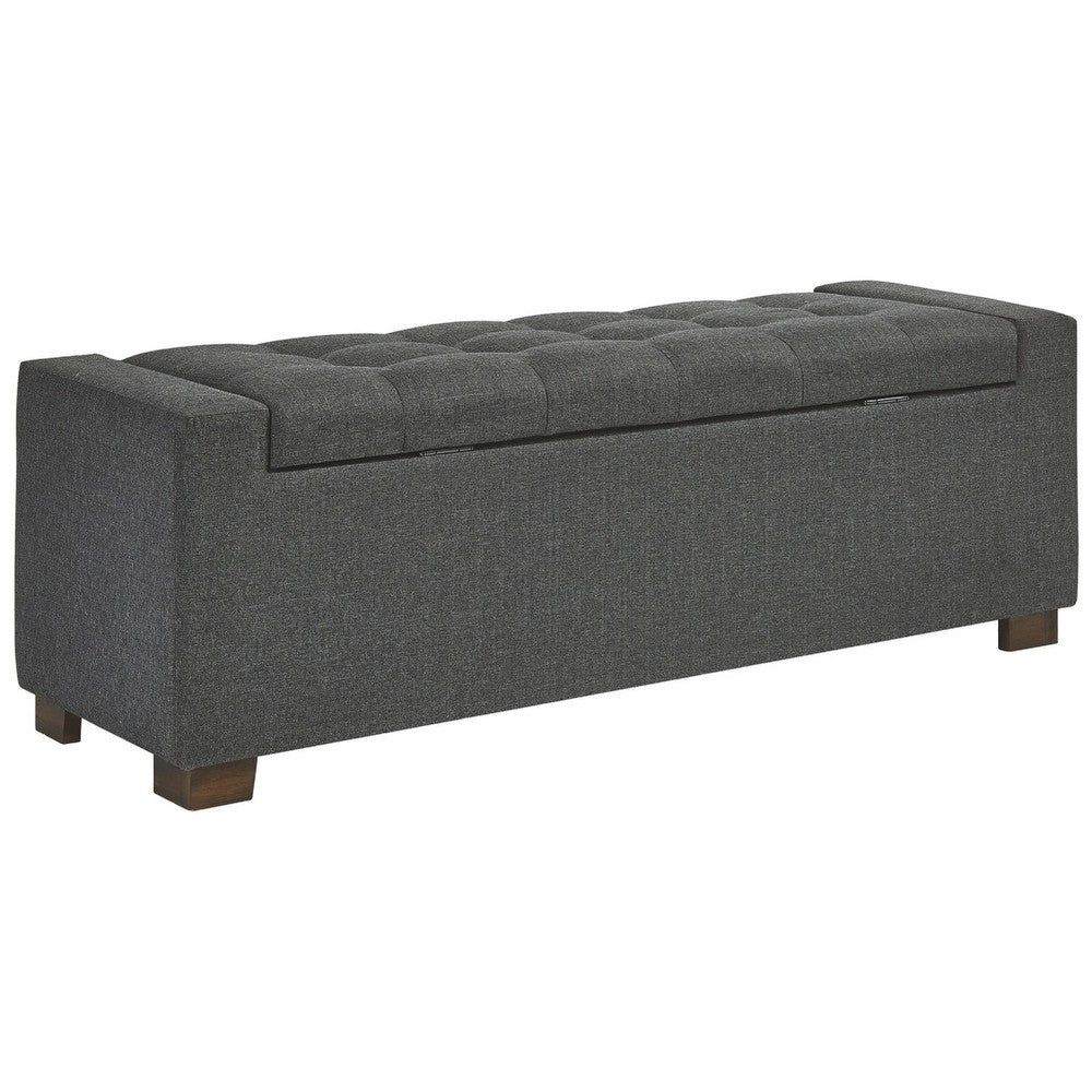 Storage Bench | Fabric Tufted Seat | Block Feet | Dark Gray