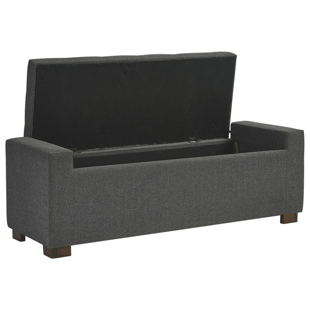 Storage Bench | Fabric Tufted Seat | Block Feet | Dark Gray