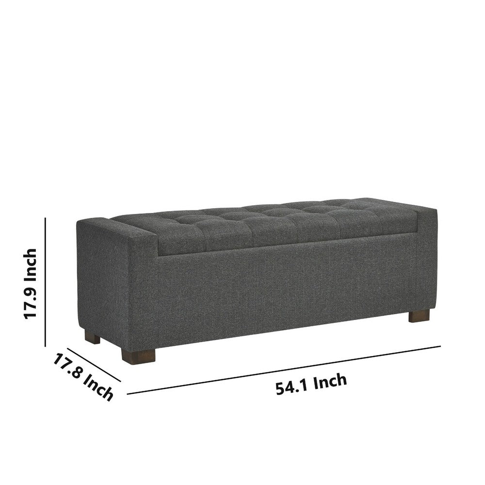 Storage Bench | Fabric Tufted Seat | Block Feet | Dark Gray