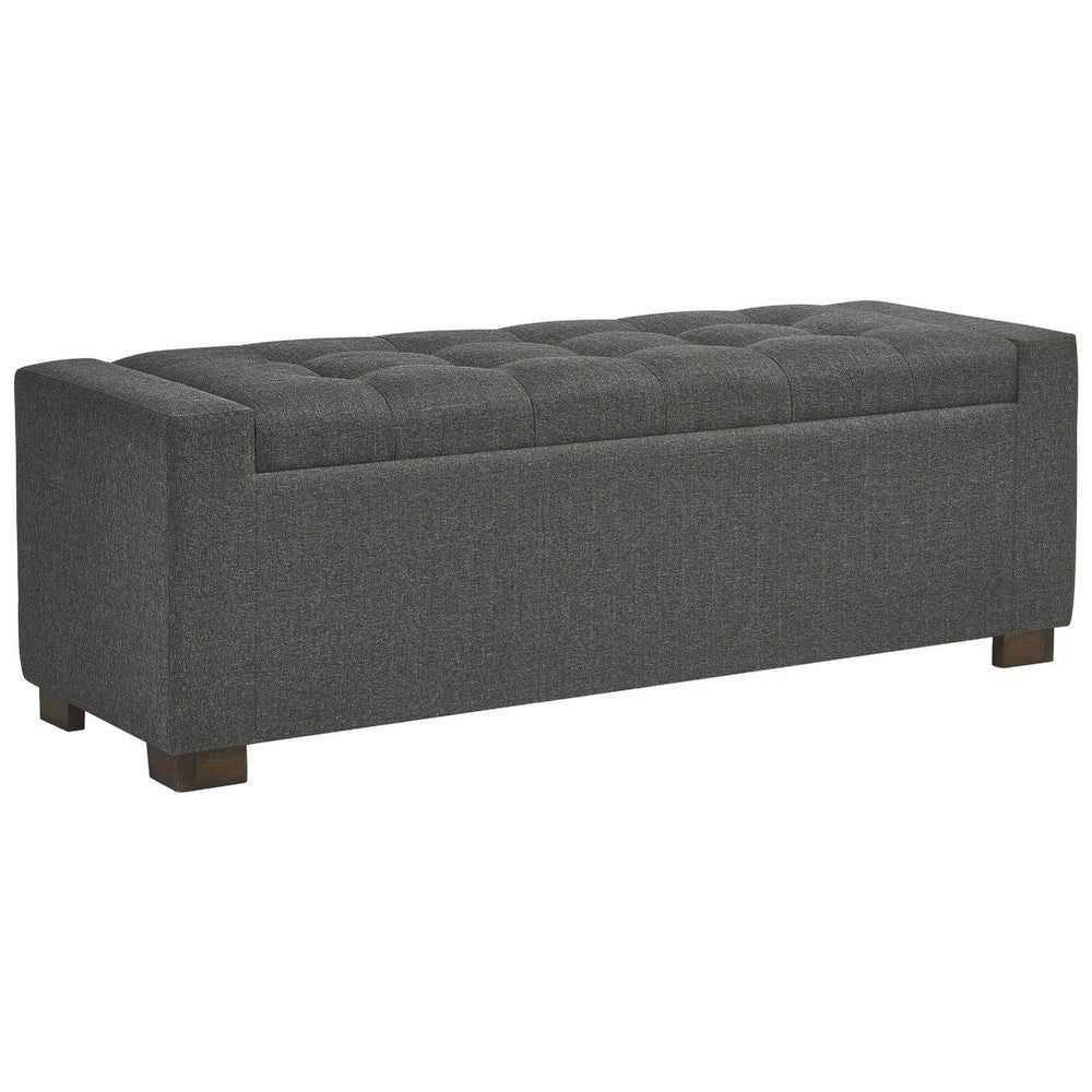 Storage Bench | Fabric Tufted Seat | Block Feet | Dark Gray