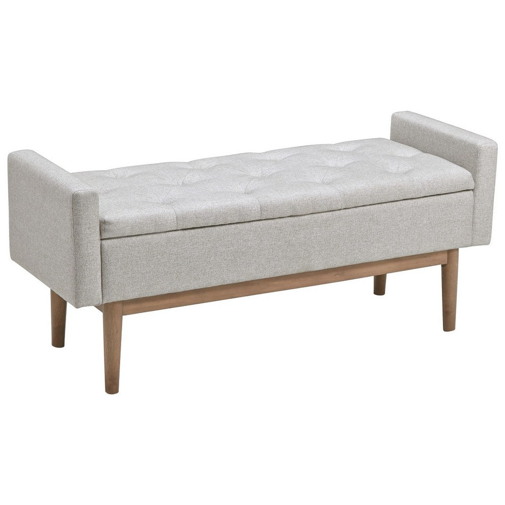 Storage Bench | Tufted Fabric | Low Arms | Light Gray