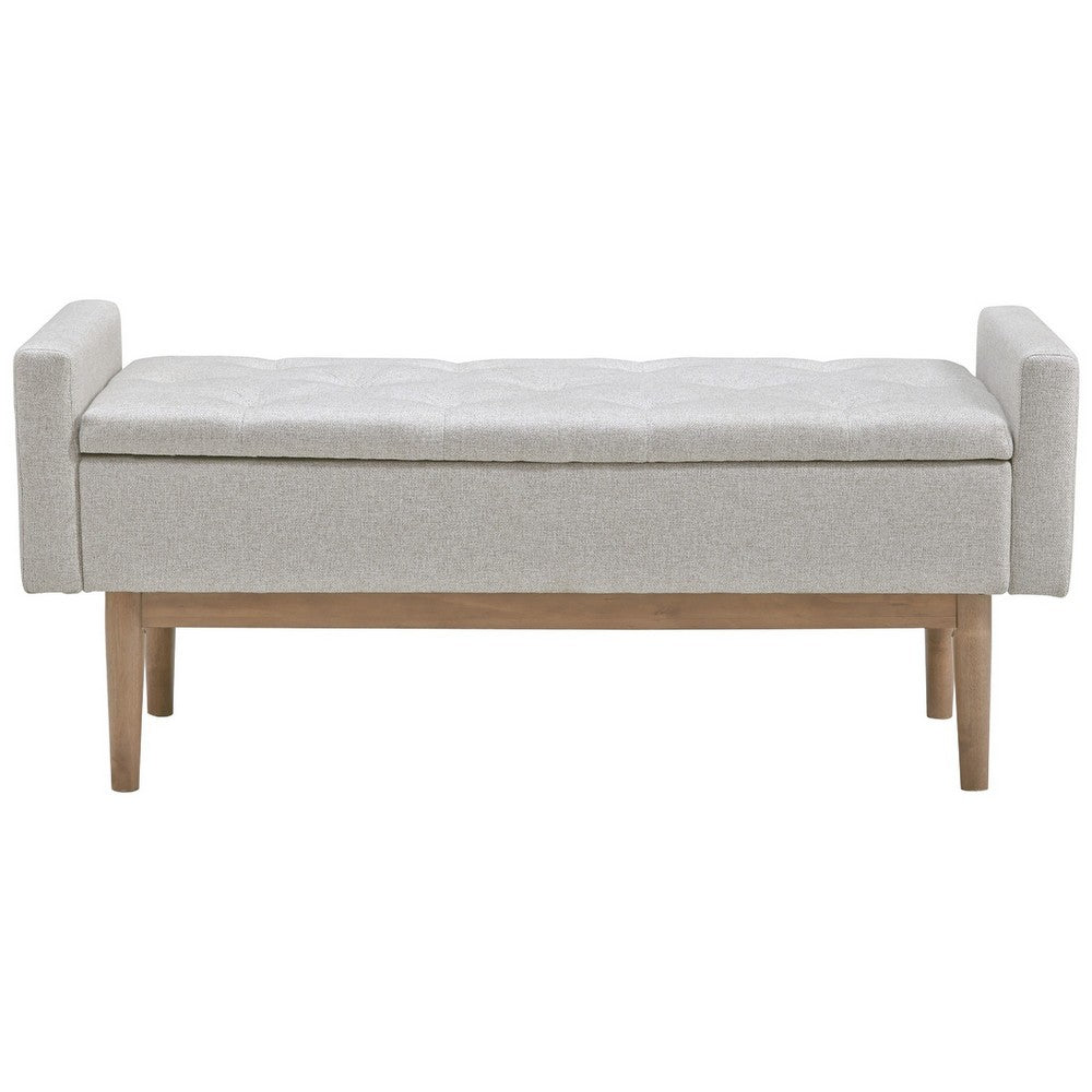 Storage Bench | Tufted Fabric | Low Arms | Light Gray