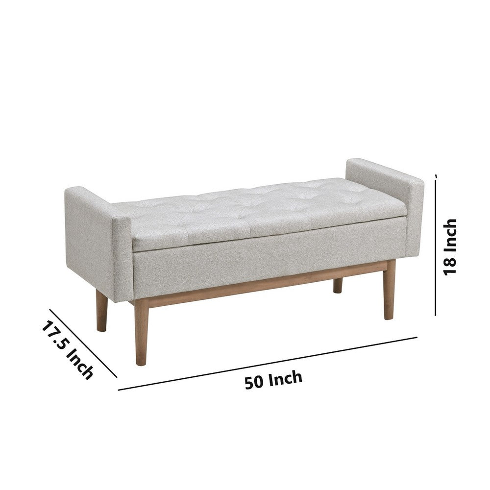 Storage Bench | Tufted Fabric | Low Arms | Light Gray
