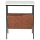 Accent Table | Marble Top | Faux Leather Swing Holder | White & Brown