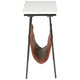 Accent Table | Marble Top | Faux Leather Swing Holder | White & Brown