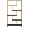 Ashley Metal Frame Bookcase with 5 Tiered Display Glass Shelves, Gold and Black