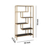 Ashley Metal Frame Bookcase with 5 Tiered Display Glass Shelves, Gold and Black