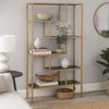 Ashley Metal Frame Bookcase with 5 Tiered Display Glass Shelves, Gold and Black