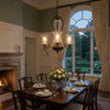 Chandelier | 3 Bulb | Scrolled Metal Frame | Gray & Clear Glass