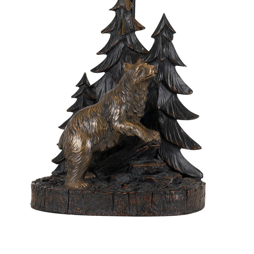 Table Lamp | 3 Way | Resin Body | Forest Bear Design | Brown & Black