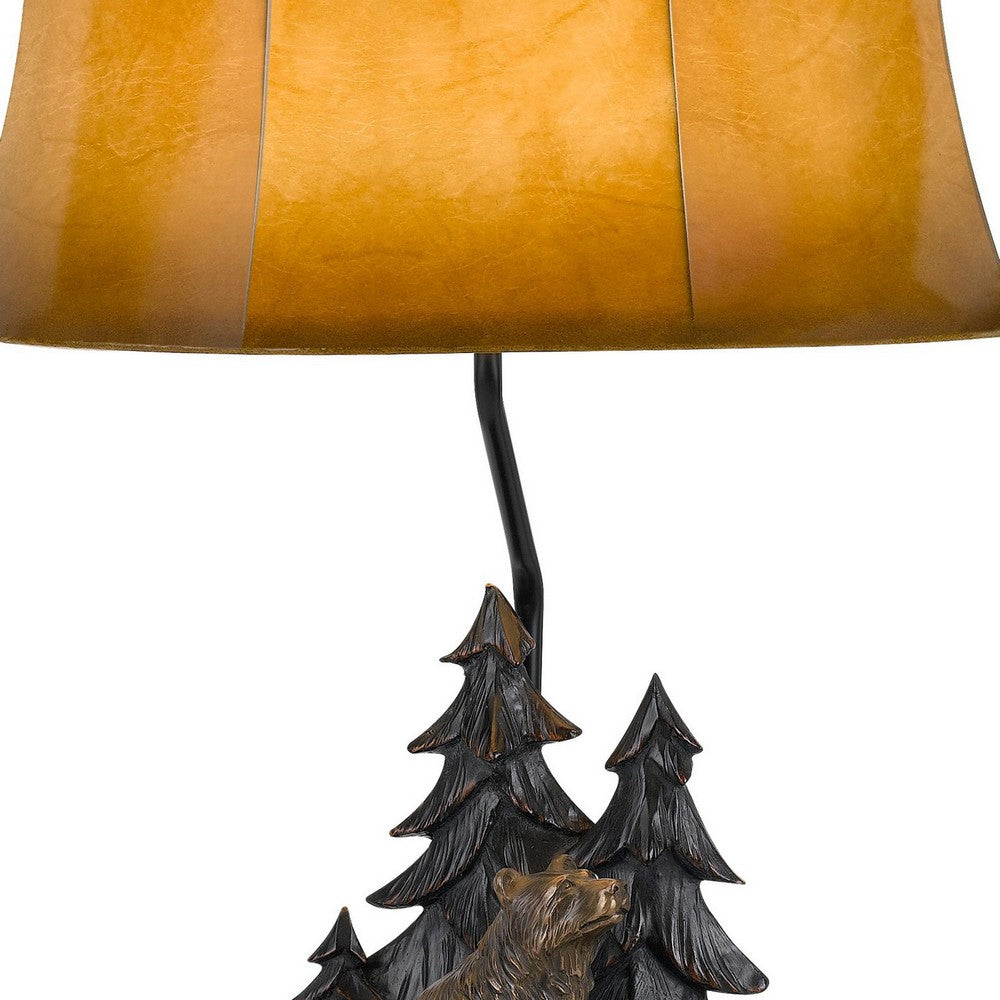 Table Lamp | 3 Way | Resin Body | Forest Bear Design | Brown & Black