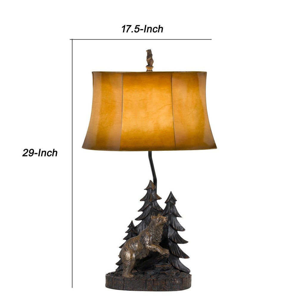 Table Lamp | 3 Way | Resin Body | Forest Bear Design | Brown & Black