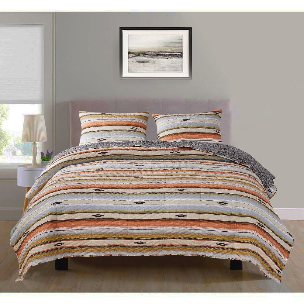 Quilt Set | 3 Piece Full | Chevron Print | Multicolor