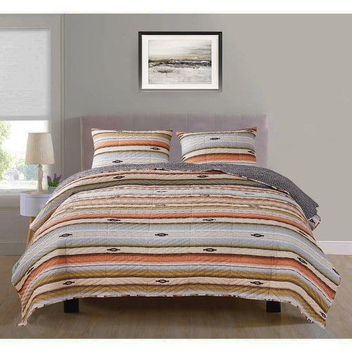 Quilt Set | 3 Piece King | Chevron Print | Multicolor