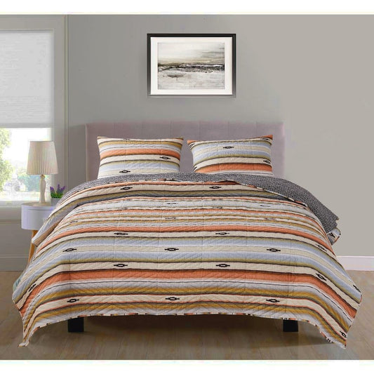 Quilt Set | 3 Piece King | Chevron Print | Multicolor