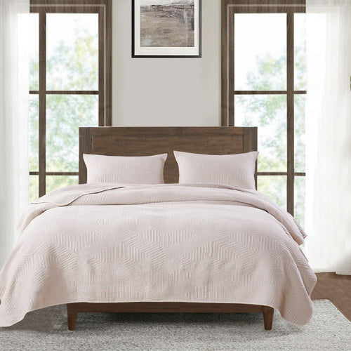 Quilt Set | 3 Piece Full | Geometric Print | Cream