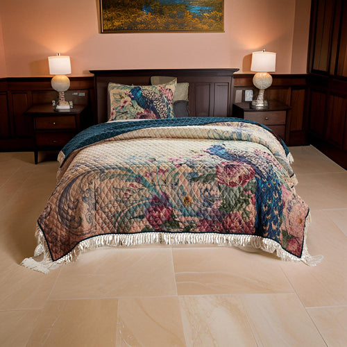 Quilt Set | 2 Piece Twin | Floral Print | Crochet Trim | Multicolor