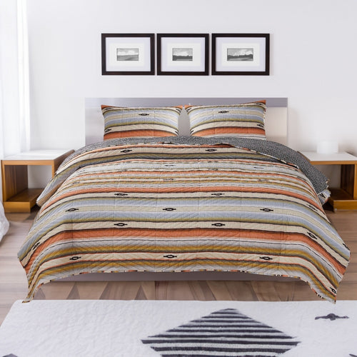 Quilt Set | 2 Piece Twin | Reversible Striped Pattern | Multicolor