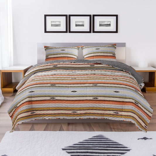 Quilt Set | 2 Piece Twin | Reversible Striped Pattern | Multicolor