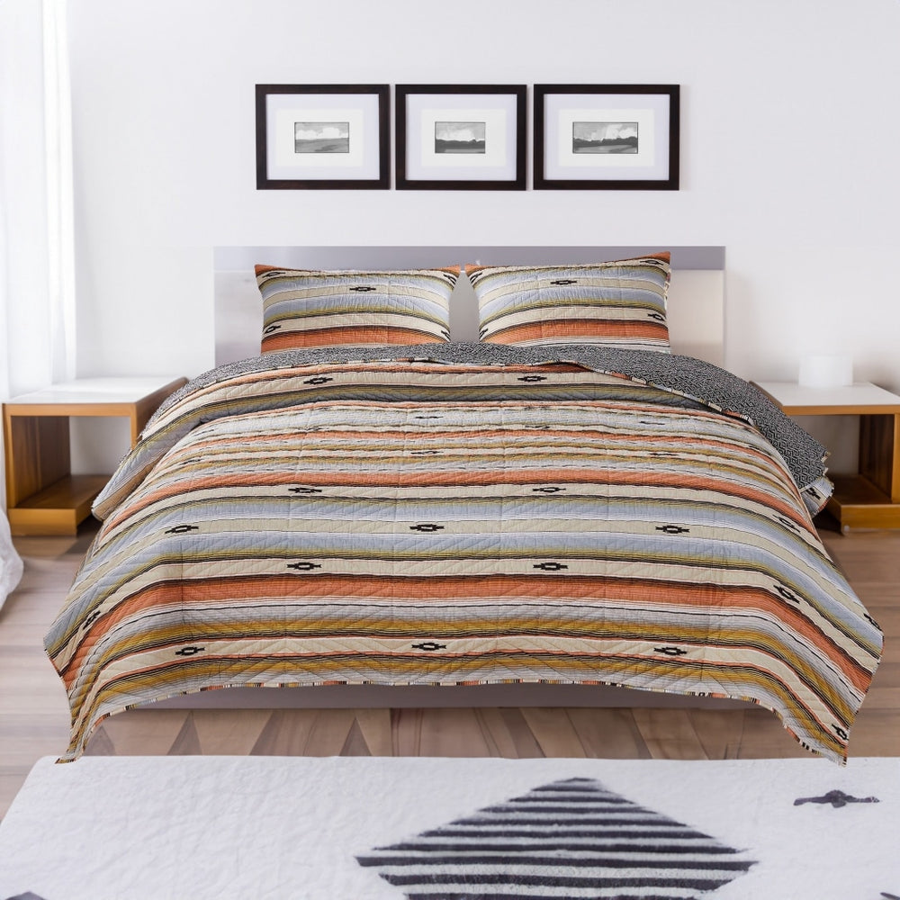 Quilt Set | 2 Piece Twin | Reversible Striped Pattern | Multicolor
